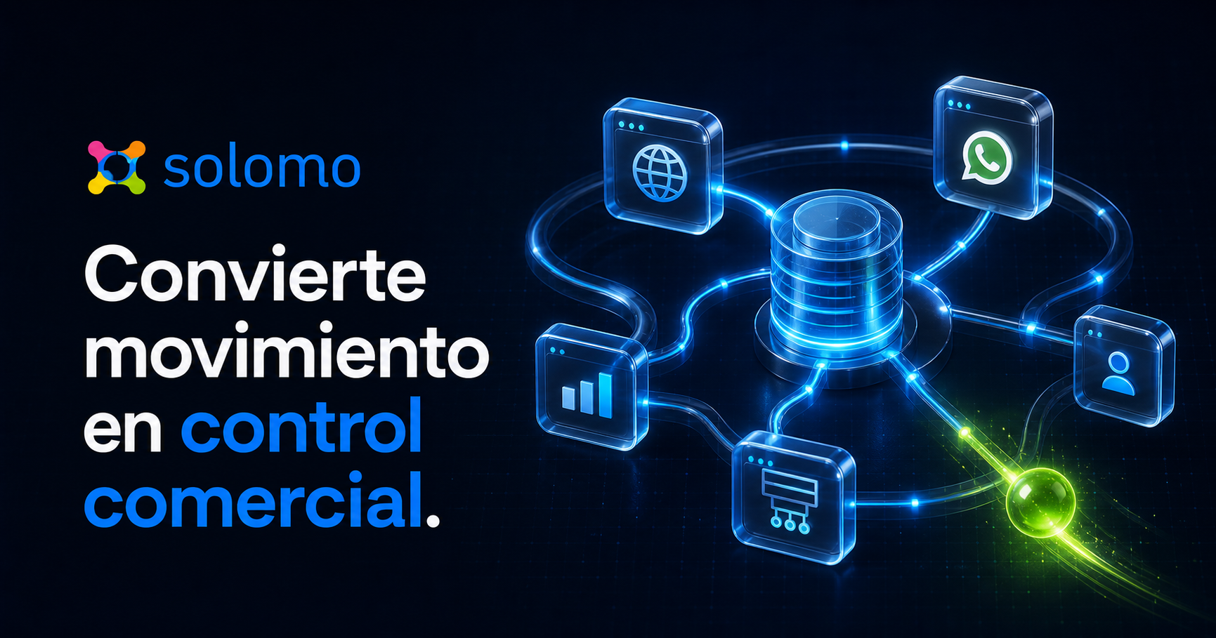 Núcleo comercial 3D conectado a canales digitales, seguimiento y medición